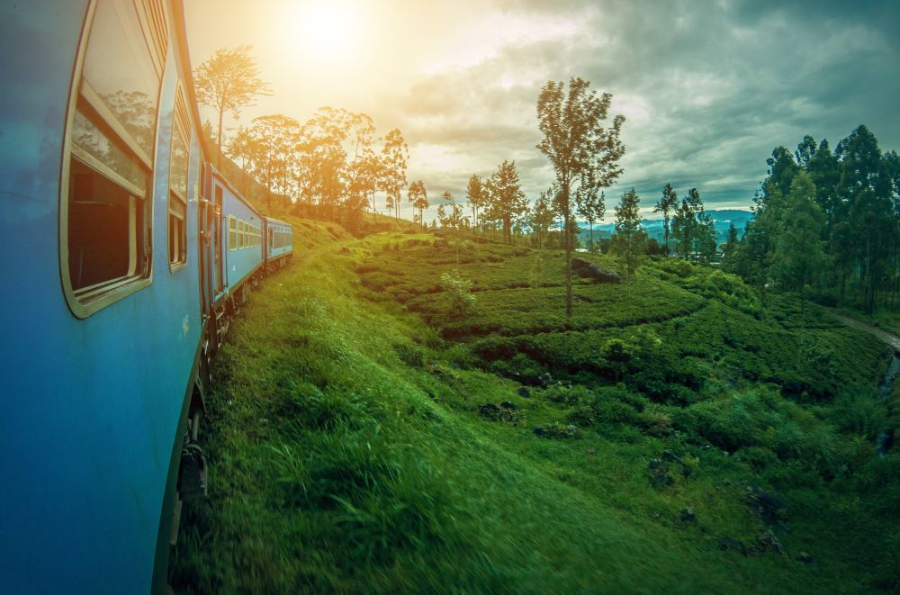 a train in sri lanka with sunset